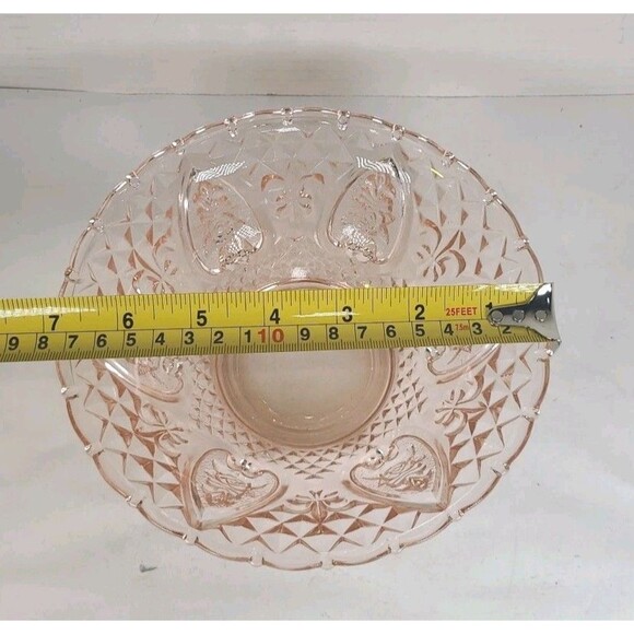 Vintage Kig Pink Depression Glass Style Hearts & Roses Lidded Candy Dish - Picture 4 of 7